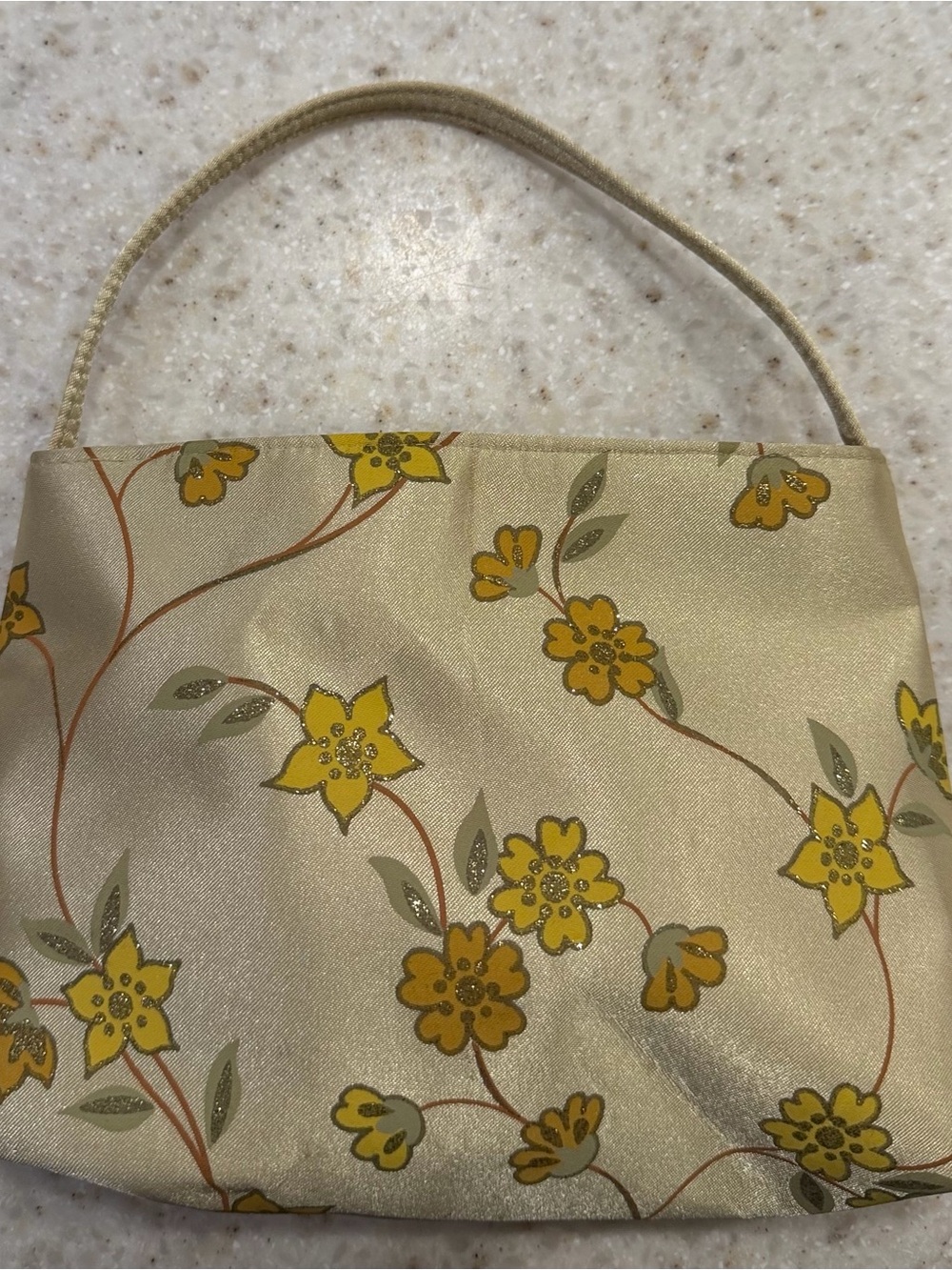Unbranded Cream Floral Evening Handbag with Yellow Accents